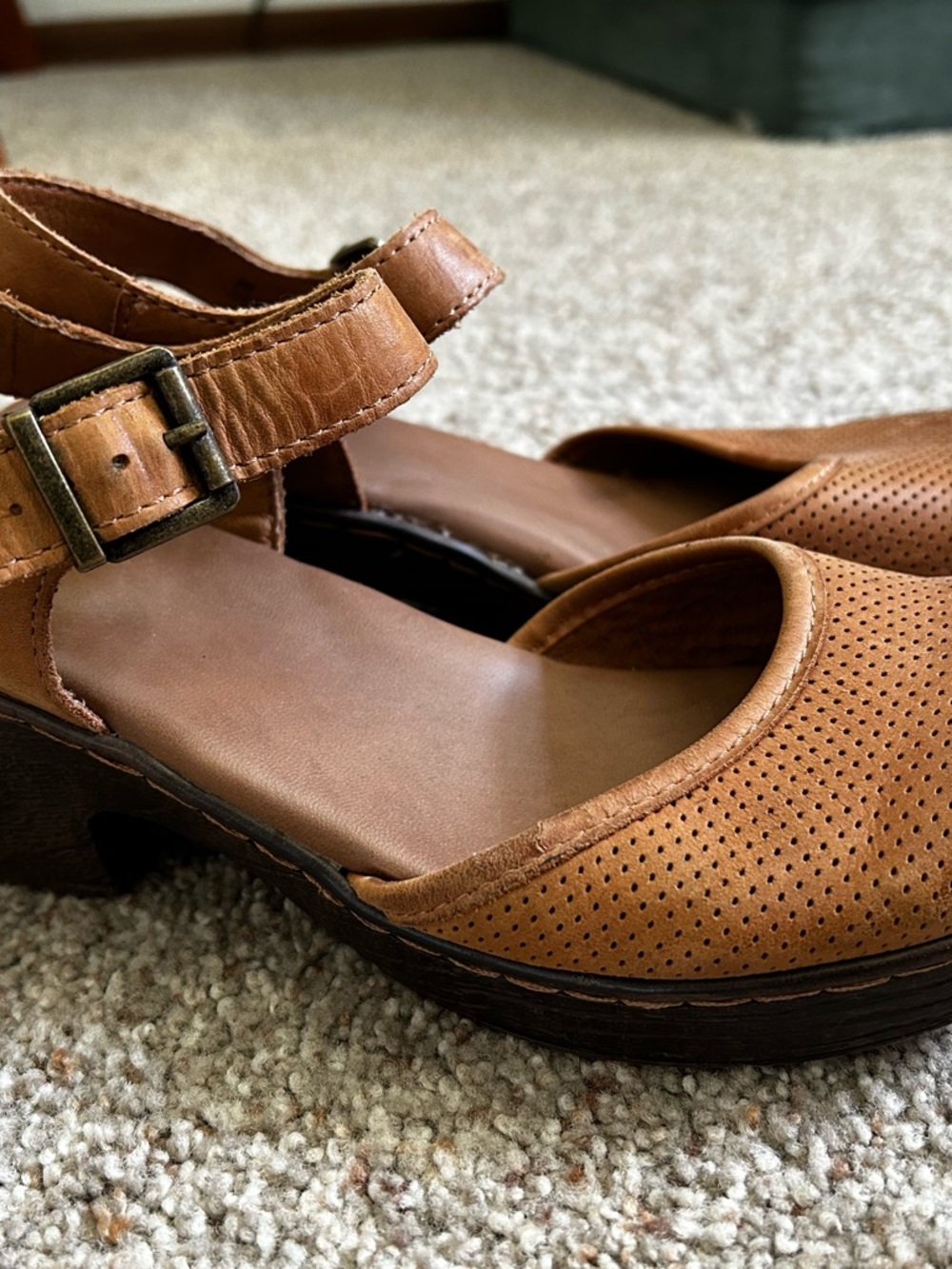b.o.c. Tan Perforated Leather Slingback Heels